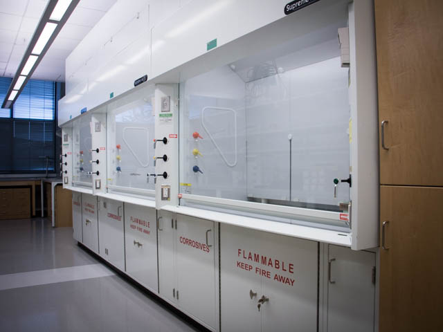 shows fume hood in laboratory